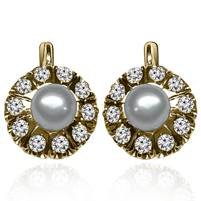 Russian Style Cultured Pearl Earrings 585 Gold