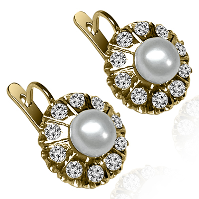 Russian Style Cultured Pearl Earrings 585 Gold