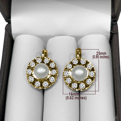 Russian Style Cultured Pearl Earrings 585 Gold