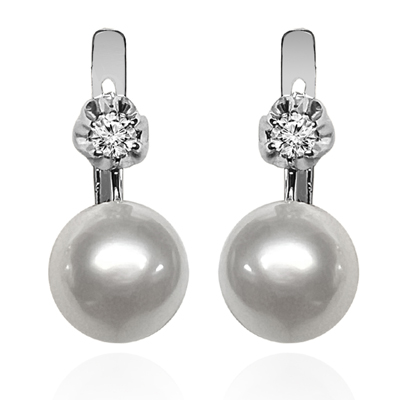 Russian Style Diamond Pearl Earrings 585 14k