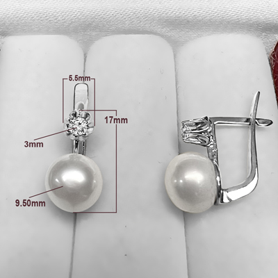 Russian Style Diamond Pearl Earrings 585 14k