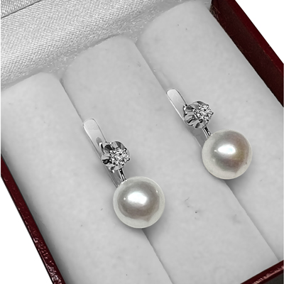 Russian Style Diamond Pearl Earrings 585 14k