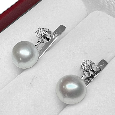 Russian Style Diamond Pearl Earrings 585 14k