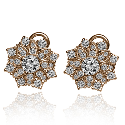 14K Gold Genuine Diamond Russian Style Earrings