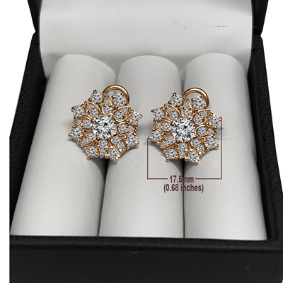 14K Gold Genuine Diamond Russian Style Earrings