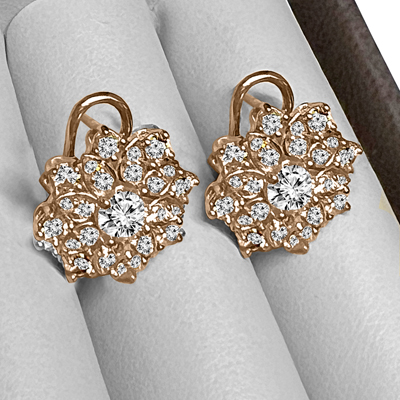 14K Gold Genuine Diamond Russian Style Earrings