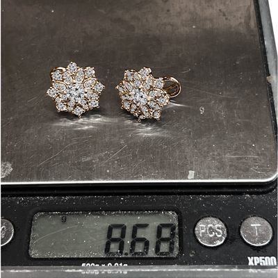 14K Gold Genuine Diamond Russian Style Earrings