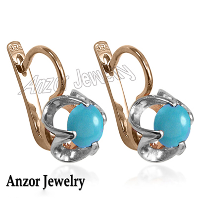 Russian Style Genuine Turquoise Earrings 585