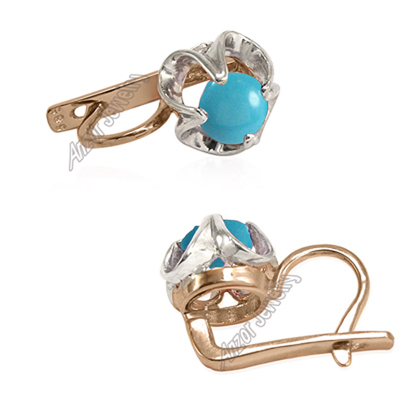 Russian Style Genuine Turquoise Earrings 585
