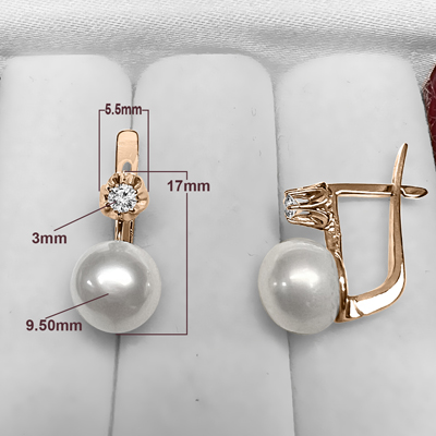 Russian Style Diamond Pearl Earrings 585 14k