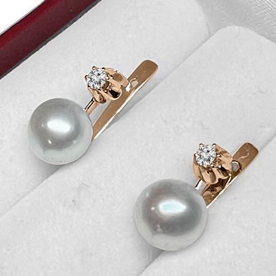 Russian Style Diamond Pearl Earrings 585 14k