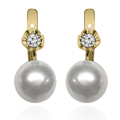 Russian Style Diamond Pearl Earrings 585 14k