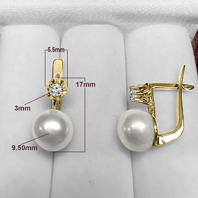 Russian Style Diamond Pearl Earrings 585 14k