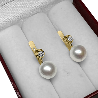 Russian Style Diamond Pearl Earrings 585 14k
