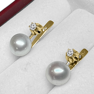 Russian Style Diamond Pearl Earrings 585 14k