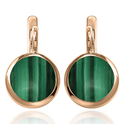 14k Solid Gold Malachite Russian Style Earrings