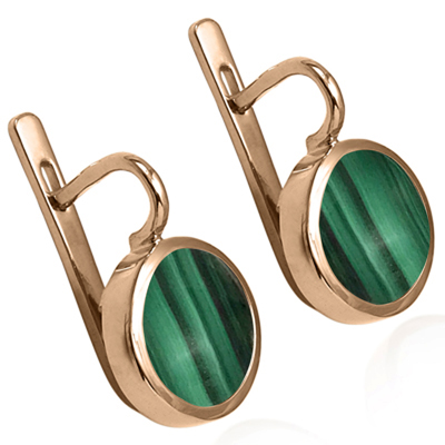 14k Solid Gold Malachite Russian Style Earrings