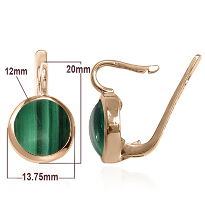 14k Solid Gold Malachite Russian Style Earrings