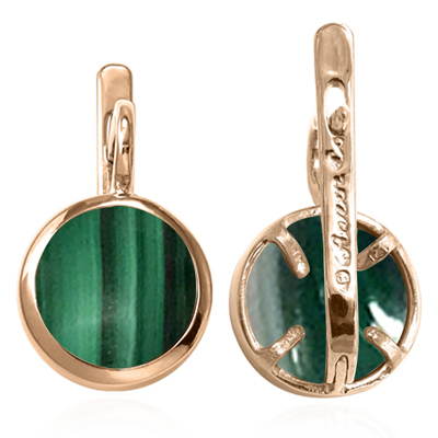 14k Solid Gold Malachite Russian Style Earrings