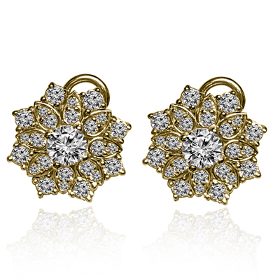 14K Gold Genuine Diamond Russian Style Earrings