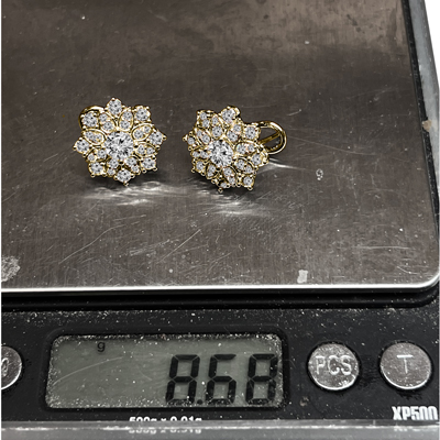 14K Gold Genuine Diamond Russian Style Earrings