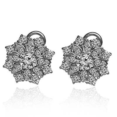14K Gold Genuine Diamond Russian Style Earrings
