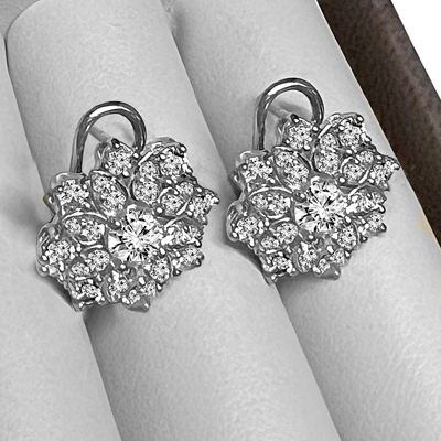 14K Gold Genuine Diamond Russian Style Earrings