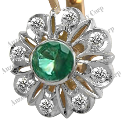 Russian style Emerald & Diamond Earrings 14K