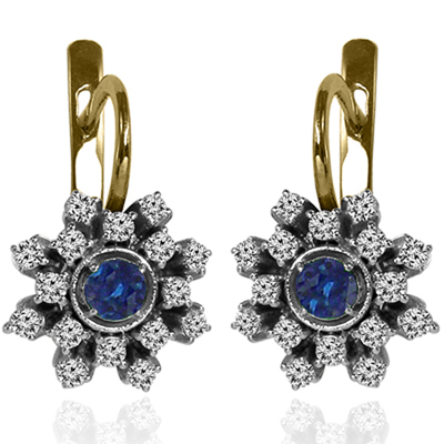 European Style Sapphire & Diamond Earrings 14K