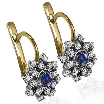 European Style Sapphire & Diamond Earrings 14K