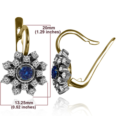 European Style Sapphire & Diamond Earrings 14K