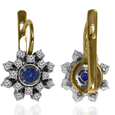 European Style Sapphire & Diamond Earrings 14K