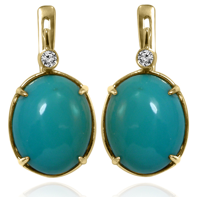 14k Gold Turquoise Russian Style Earrings