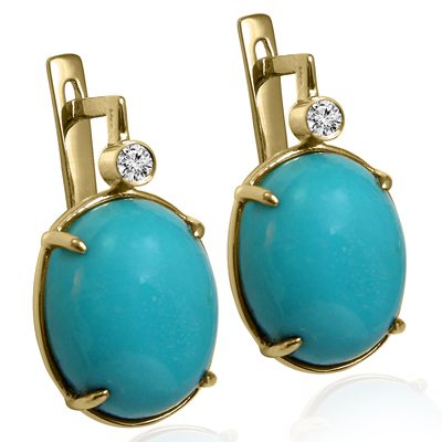 14k Gold Turquoise Russian Style Earrings