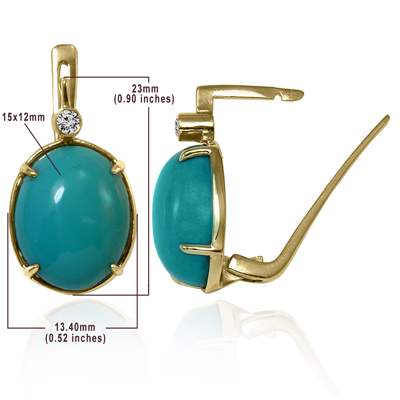 14k Gold Turquoise Russian Style Earrings