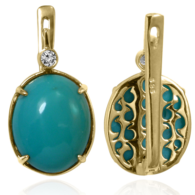 14k Gold Turquoise Russian Style Earrings