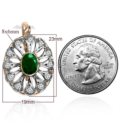 Russian Style Diamond Emerald Earrings 14k Gold