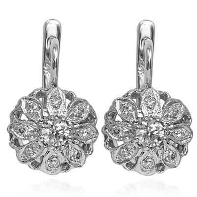 Russian Style Flower Diamond Earrings 14K Gold