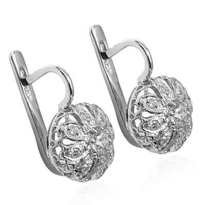 Russian Style Flower Diamond Earrings 14K Gold