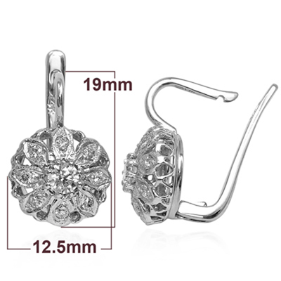 Russian Style Flower Diamond Earrings 14K Gold