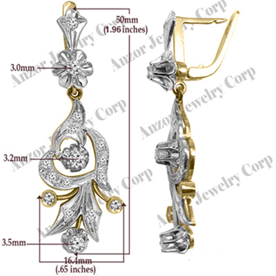 Russian Style Diamond Chandelier Earrings 14k gold