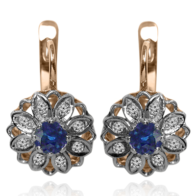 European Jewelry Diamond Sapphire Earrings 14k