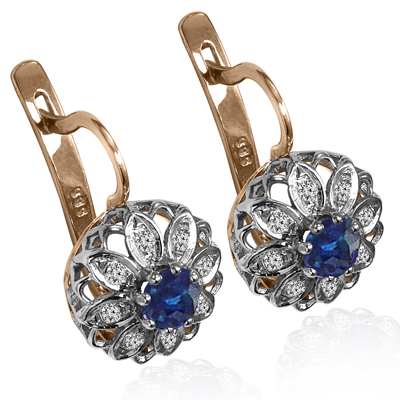European Jewelry Diamond Sapphire Earrings 14k