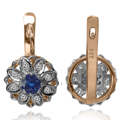 European Jewelry Diamond Sapphire Earrings 14k