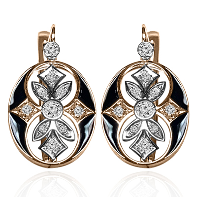 Russian Style Diamond Enamel Earrings 585 14K