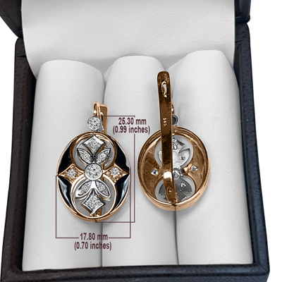 Russian Style Diamond Enamel Earrings 585 14K