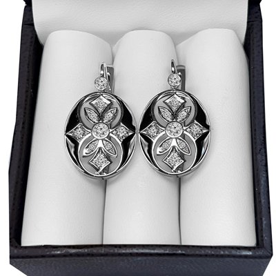 Russian Style Diamond Enamel Earrings 585 14K