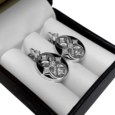 Russian Style Diamond Enamel Earrings 585 14K