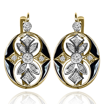 Russian Style Diamond Enamel Earrings 585 14K