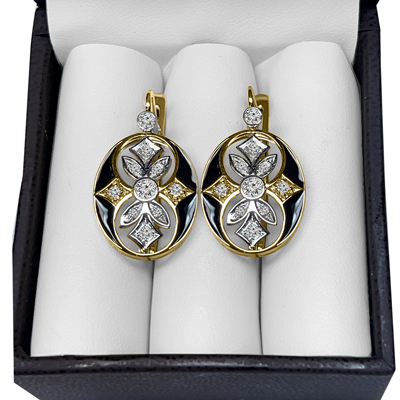 Russian Style Diamond Enamel Earrings 585 14K